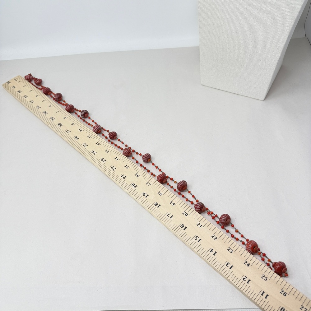 Art Deco Red Glass Bead‎ Flapper Necklace Striped Barrel Lampwork Boho Statement - Picture 7 of 7